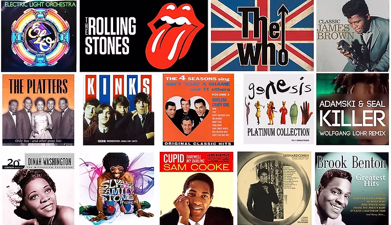 Collage of album artwork from artists represented across the Machat family legacy